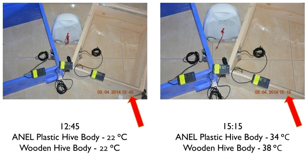 Wooden VS Plastic Hive Body temperature resistance experiment